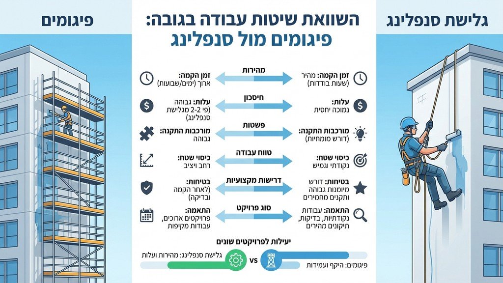 נוצר על ידי מודל בינה מלאכותית Gemini Pro Professional worker performing building restoration using rappelling equipment on a high-rise buildi