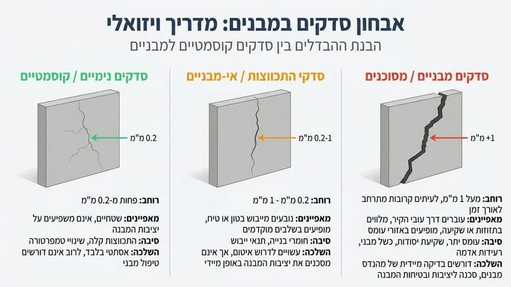 מהנדס בניין בוחן סוגי סדקים בקירות לאבחון מקצועי של מצב המבנה