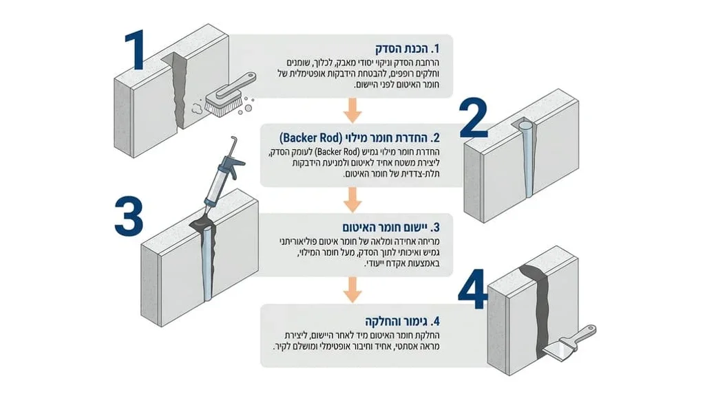 תהליך מקצועי של תיקון סדקים בקירות באמצעות הזרקת חומרי איטום גמישים